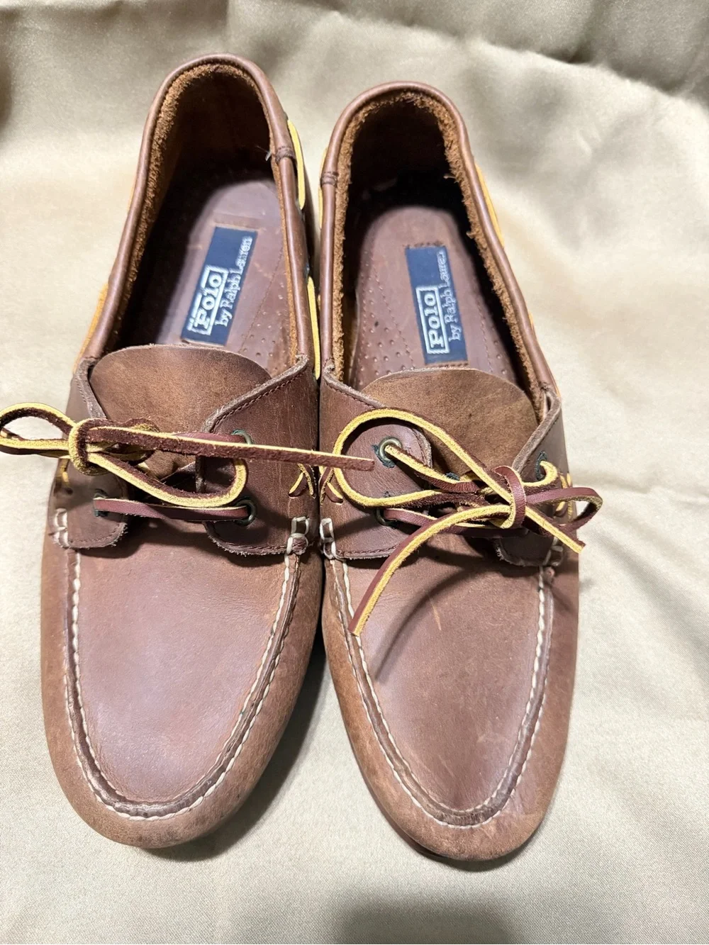 Polo by Ralph Lauren Brown Leather Shoes with Yellow Accent Laces size 11